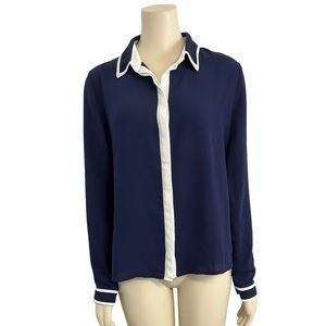 Forever 21‎ Blue White Button Long Sleeve Shirt Womens Medium NWT